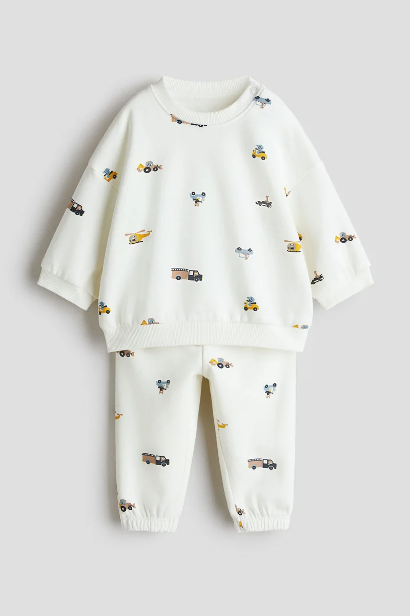 اتش اند ام طقم من النسيج السميك مزين بطبعة - عبوة من قطعتين